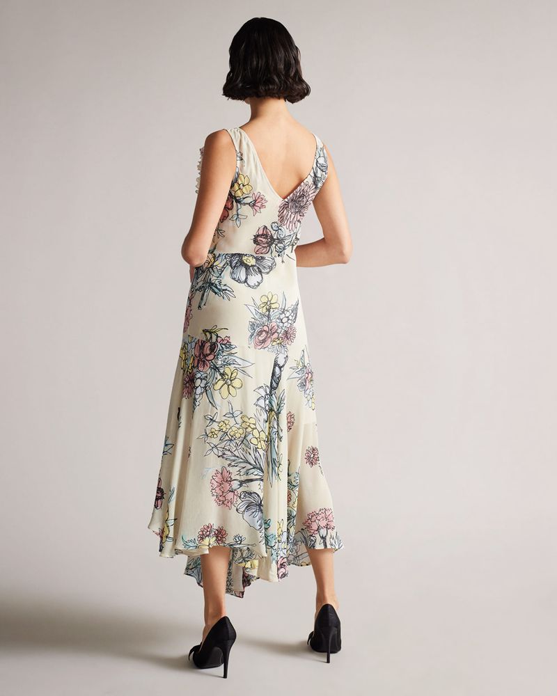 Multicolor Ted Baker Cadenza Floral Sheer Women'ss Dress | NRXFA3459