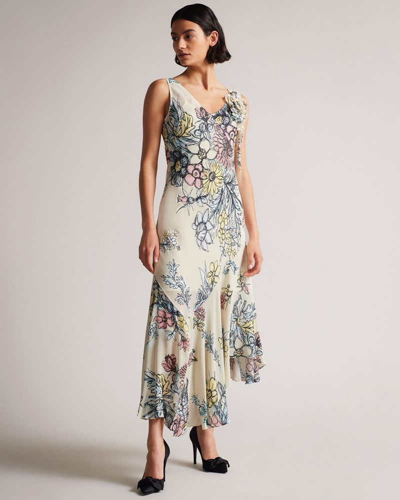 Multicolor Ted Baker Cadenza Floral Sheer Women\'ss Dress | NRXFA3459