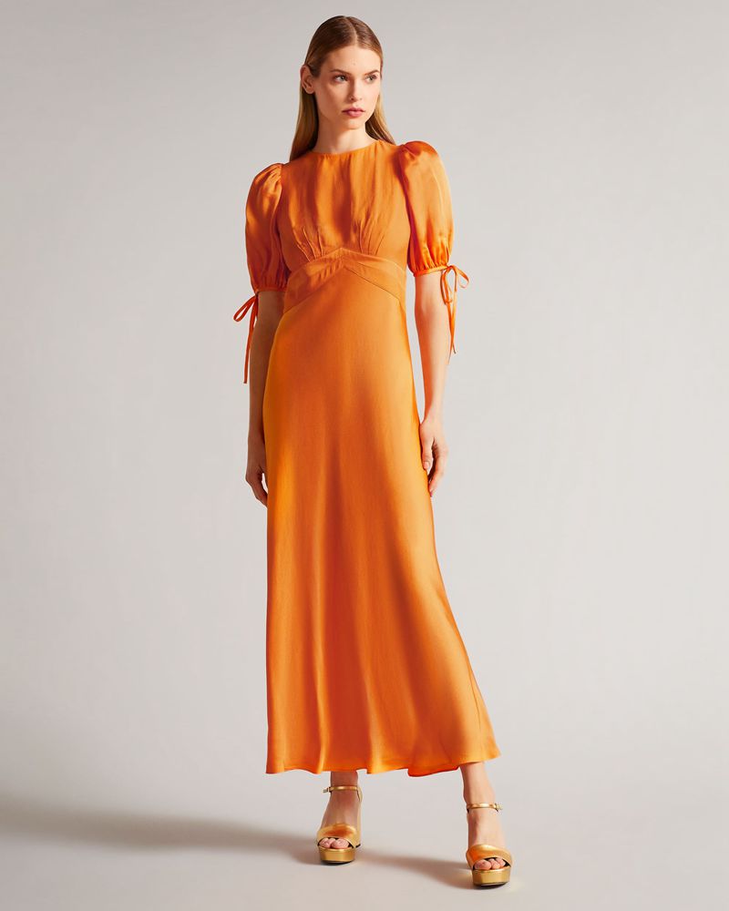 Orange Ted Baker Lysette Detail Satin Tea Women'ss Dress | PVZOE4891